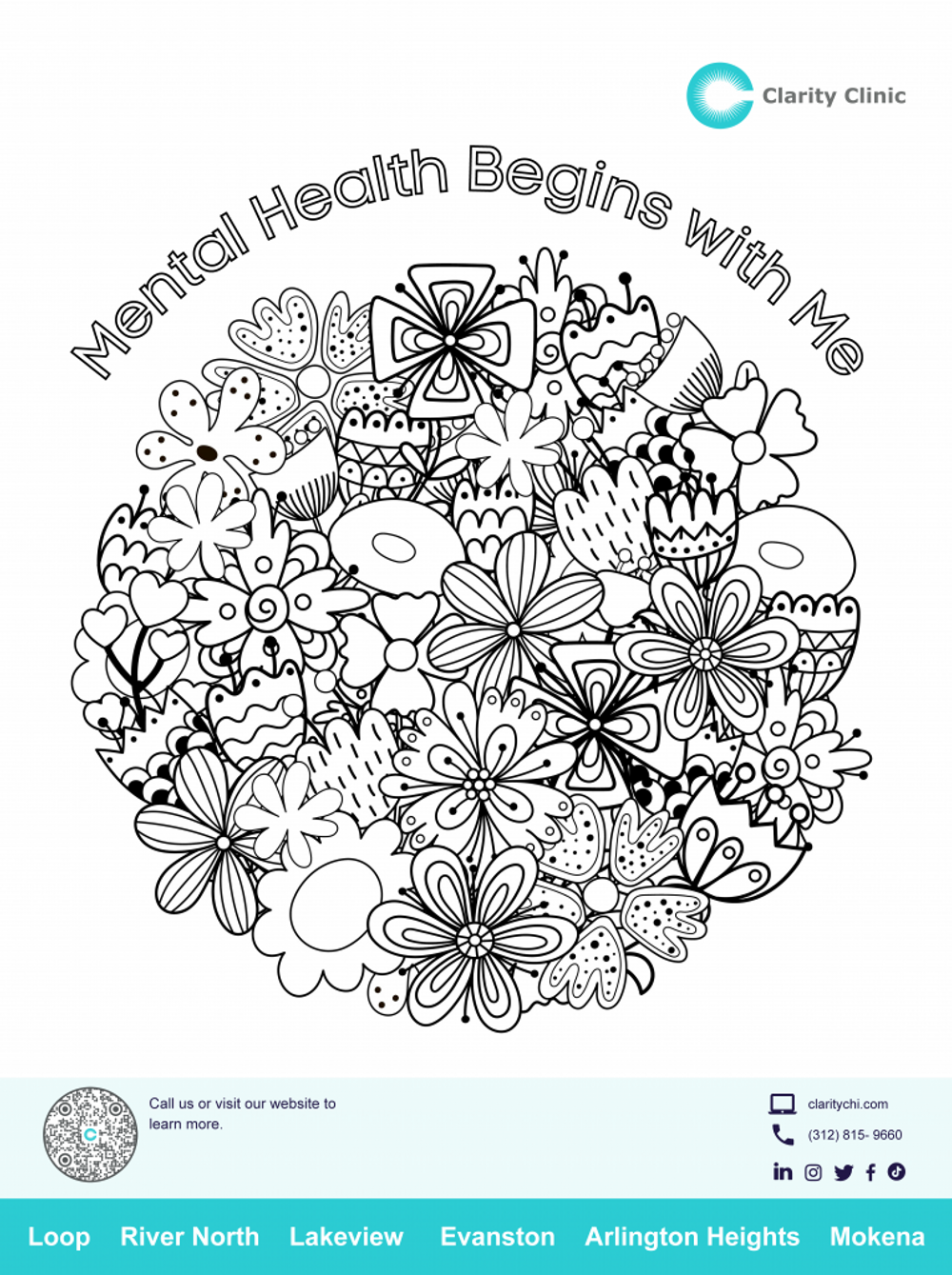Clarity Clinic Coloring Sheet - Mental Health Begins with Me