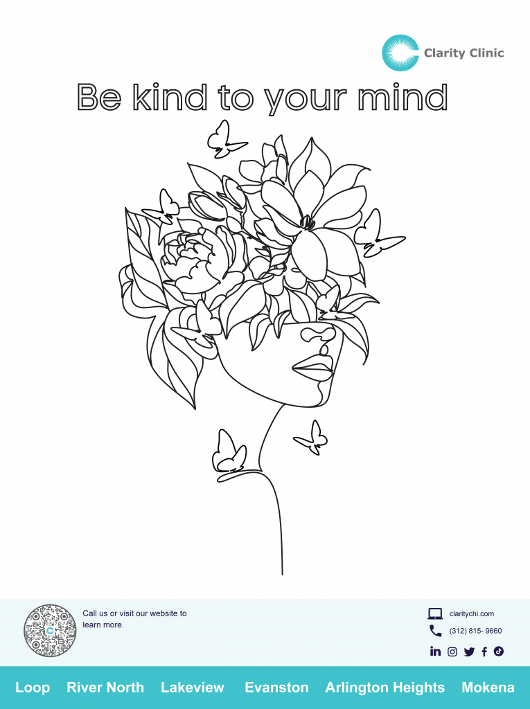Clarity Clinic Coloring Sheet - Be kind to your mind